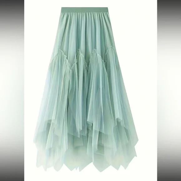 Luxe mesh asymmetrical hem maxi skirt - Picture 6 of 15